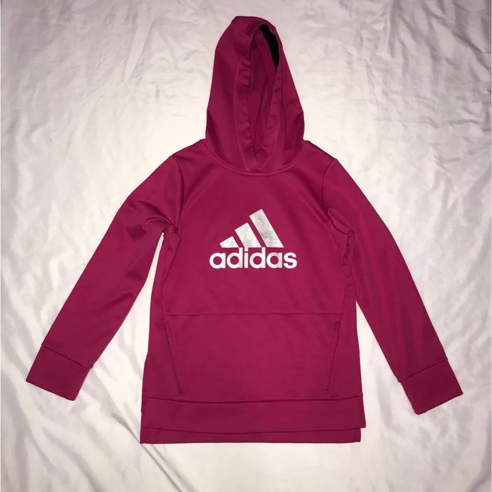 Girls Pink Adidas Pullover Hoodie.  Size M (10-12).
